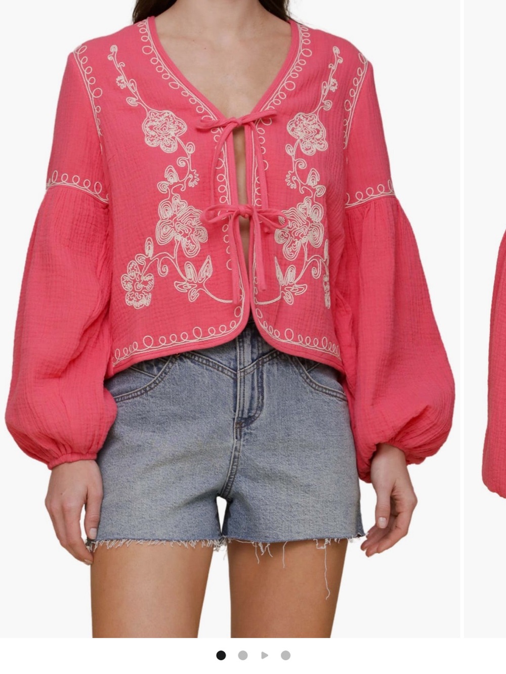 Avec Les Filles Pink Embroidered Tie-Front Peasant Blouse